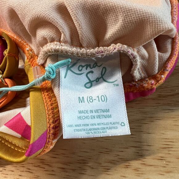 Kona Sol Women's Pink and Orange Abstract Print Bikini Top - Size Medium - NWT - Picture 2 of 8